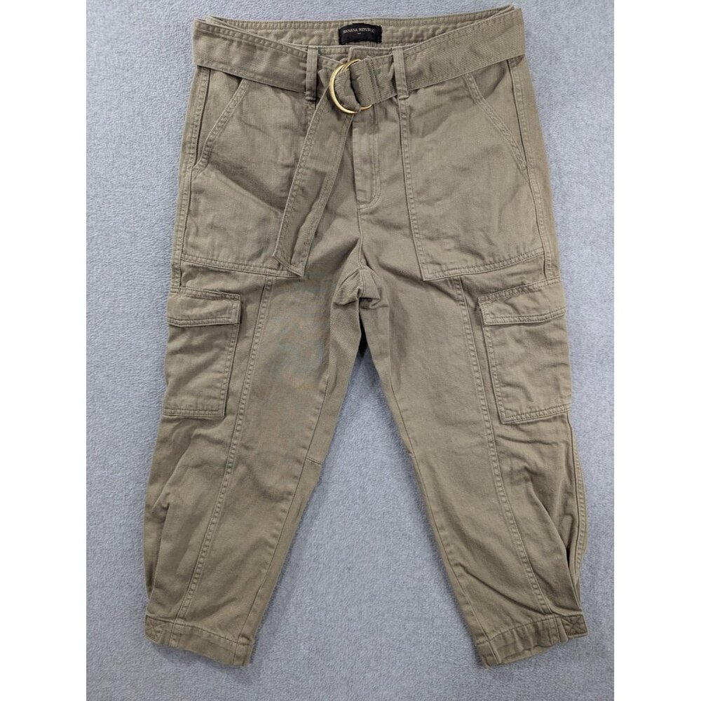 Banana Republic Pants Womens 10 Petite Cargo Cropped Belted Utility Pockets